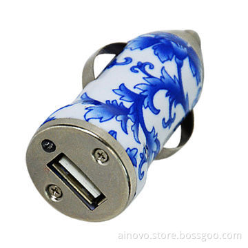Water transfer printed film universal USB travel car charger, 5V/1000mA